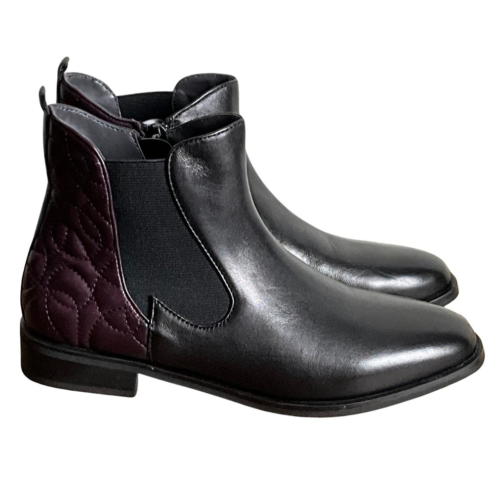 Canal Grande Percy Black and Burgundy Leather Ankle Boots, New in Box